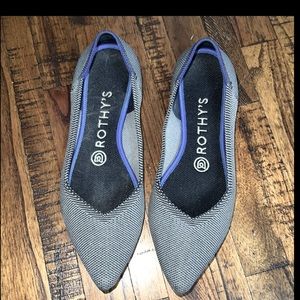 Rothy’s The Point Flats Shoes Cloud Gray Birdseye blue detail point toes size 7
